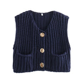 Getadme Korean Fashion Crop Sweater Women Vest Solid Loose Casual Sweater Vest Cable Knit Sweater Vest For Women Luxury Designer Tops