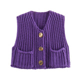 Getadme Korean Fashion Crop Sweater Women Vest Solid Loose Casual Sweater Vest Cable Knit Sweater Vest For Women Luxury Designer Tops