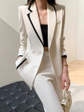 GETADME Korean Fashion Elegant and Chic Women Pantsuit Casual Vintage Blazer Jackets Straight Pants Two Pieces Set Female Formal Outfits