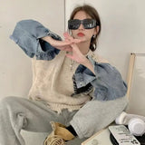 GETADME Korean Patchwork Long Sleeve Sweater Irregular Loose Women Clothes Knitting All-match Pullovers Autumn Winter Fashion Top Tee