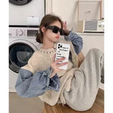 GETADME Korean Patchwork Long Sleeve Sweater Irregular Loose Women Clothes Knitting All-match Pullovers Autumn Winter Fashion Top Tee
