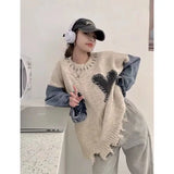 GETADME Korean Patchwork Long Sleeve Sweater Irregular Loose Women Clothes Knitting All-match Pullovers Autumn Winter Fashion Top Tee