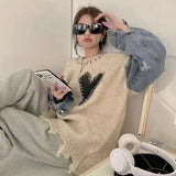GETADME Korean Patchwork Long Sleeve Sweater Irregular Loose Women Clothes Knitting All-match Pullovers Autumn Winter Fashion Top Tee