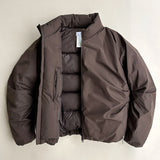GETADME Korean Retro Solid Color Padded Warm Coat Men's And Women's Y2K Winter New Harajuku Simple And Casual Joker Cotton-Padded Jacket