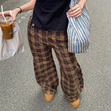 GETADME Korean Style 90s Vintage Loose Fit Wide Leg Sweatpants Harajuku Plaid Pants Teen Girl High Waist Baggy Trousers Y2k Streetwear