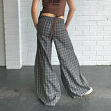 GETADME Korean Style 90s Vintage Loose Fit Wide Leg Sweatpants Harajuku Plaid Pants Teen Girl High Waist Baggy Trousers Y2k Streetwear