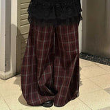 GETADME Korean Style 90s Vintage Loose Fit Wide Leg Sweatpants Harajuku Plaid Pants Teen Girl High Waist Baggy Trousers Y2k Streetwear