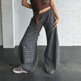GETADME Korean Style 90s Vintage Loose Fit Wide Leg Sweatpants Harajuku Plaid Pants Teen Girl High Waist Baggy Trousers Y2k Streetwear