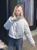 GETADME Korean Style High-end Short Gray Cotton Parkas Loose  Warm Thickened Stand Collar Outwear 2025 New Winter Coat Women