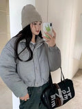 GETADME Korean Style High-end Short Gray Cotton Parkas Loose  Warm Thickened Stand Collar Outwear 2025 New Winter Coat Women