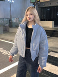 GETADME Korean Style High-end Short Gray Cotton Parkas Loose  Warm Thickened Stand Collar Outwear 2025 New Winter Coat Women
