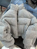 GETADME Korean Style High-end Short Gray Cotton Parkas Loose  Warm Thickened Stand Collar Outwear 2025 New Winter Coat Women