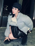 GETADME Korean Style High-end Short Gray Cotton Parkas Loose  Warm Thickened Stand Collar Outwear 2025 New Winter Coat Women