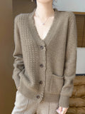 GETADME Korean V-Neck 100% Pure Wool Knitted Cardigan Jacket Women's 2024 Autumn Winter New Loose Thicken Warm Cashmere Sweater Coat Top