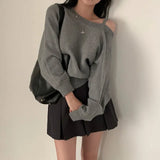 GETADME Korean Women's Off Shoulder Strap Knitwear Sweater New Design Diagonal Shoulder Short Top Elegant Sexy Bat Sleeve Sweater свитер