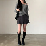 GETADME Korean Women's Off Shoulder Strap Knitwear Sweater New Design Diagonal Shoulder Short Top Elegant Sexy Bat Sleeve Sweater свитер