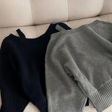 GETADME Korean Women's Off Shoulder Strap Knitwear Sweater New Design Diagonal Shoulder Short Top Elegant Sexy Bat Sleeve Sweater свитер