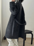 GETADME Women's Thick Warm Woolen Coats Lapel Belt Design Minimalism Long Outwear Outdoors Clothes 2025 Winter New 26C1155
