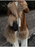 GETADME 2025 new winter fashion fur collar turn-down full sleeves spliced pu leather warm thickness coat WQ1012816L