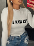 GETADME LW Letter Print Skinny T-shirt Vintage Fashion Trendy Long Sleeve Crew Neck Women's BASICS Tops Female Autumn Spring Tees