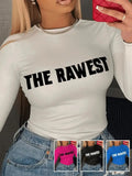 GETADME LW Letter Print Skinny T-shirt Vintage Fashion Trendy Long Sleeve Crew Neck Women's BASICS Tops Female Autumn Spring Tees