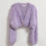 GETADME Ladies Sexy Artificial Mink Hair Single Button Cropped Cardigan Autumn Winter Korean Fashion High Street Tops Cheap Wholesale