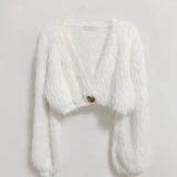 GETADME Ladies Sexy Artificial Mink Hair Single Button Cropped Cardigan Autumn Winter Korean Fashion High Street Tops Cheap Wholesale