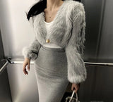 GETADME Ladies Sexy Artificial Mink Hair Single Button Cropped Cardigan Autumn Winter Korean Fashion High Street Tops Cheap Wholesale