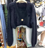 GETADME Ladies Sexy Artificial Mink Hair Single Button Cropped Cardigan Autumn Winter Korean Fashion High Street Tops Cheap Wholesale