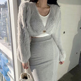 GETADME Ladies Sexy Artificial Mink Hair Single Button Cropped Cardigan Autumn Winter Korean Fashion High Street Tops Cheap Wholesale