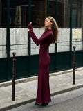 GETADME Lady Elegant Burgundy Mock Turtleneck Solid Maxi Dresses Fashion Long Sleeve Slim Hem Party Midi Robe Autumn Evening Dress Women