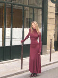 GETADME Lady Elegant Burgundy Mock Turtleneck Solid Maxi Dresses Fashion Long Sleeve Slim Hem Party Midi Robe Autumn Evening Dress Women