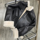 GETADME Lady Fashion Real Wool Jackets Women Lamb Fur Coat Front Zipper Winter Jacket Female Lapel Neck Long Sleeves Outfit