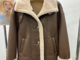 GETADME Lady Fashion Real Wool Jackets Women Lamb Fur Coat Front Zipper Winter Jacket Female Lapel Neck Long Sleeves Outfit