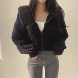 GETADME Lamb Wool Jacket Women's 2024 Autumn Winter Thickened Warm Furry Jacket Zipper Hooded Casual Warm Short Coat Y2k Streetwear
