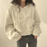 GETADME Lamb Wool Jacket Women's 2024 Autumn Winter Thickened Warm Furry Jacket Zipper Hooded Casual Warm Short Coat Y2k Streetwear