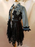 GETADME Lapel Denim Coat Women Lace Hook Flower Hollow Out Patchwork Frayed Edges Hole Denim Jacket Autumn Streetwear Jean Coat 2025