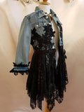 GETADME Lapel Denim Coat Women Lace Hook Flower Hollow Out Patchwork Frayed Edges Hole Denim Jacket Autumn Streetwear Jean Coat 2025