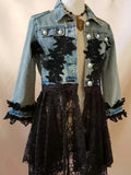 GETADME Lapel Denim Coat Women Lace Hook Flower Hollow Out Patchwork Frayed Edges Hole Denim Jacket Autumn Streetwear Jean Coat 2025