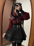 GETADME Lapel Neck Off Shoulder Long Sleeve Shirts Women+ Y2k High Waist Ruched Lace Skirts 2025 Early Autumn New Two Piece Sets