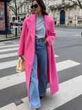 GETADME Lapel Woolen Long Coats Women Elegant Turn-down Collar Long Sleeve Jacket Female Winter Autumn Long Sleeve Street Lady Overcoats