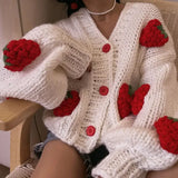 GETADME Large Size Women Sweater Spring Autumn Puff Sleeve Strawberry Sweet Full Cardigans Loose Girls Sweater Euro-America Style