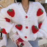 GETADME Large Size Women Sweater Spring Autumn Puff Sleeve Strawberry Sweet Full Cardigans Loose Girls Sweater Euro-America Style