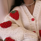 GETADME Large Size Women Sweater Spring Autumn Puff Sleeve Strawberry Sweet Full Cardigans Loose Girls Sweater Euro-America Style