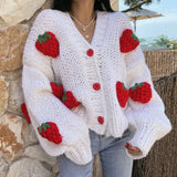 GETADME Large Size Women Sweater Spring Autumn Puff Sleeve Strawberry Sweet Full Cardigans Loose Girls Sweater Euro-America Style