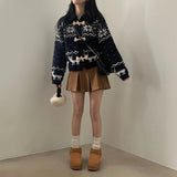 GETADME Lazy sweater jacket women's winter warm horn button snowflake knitted cardigan retro lapel y2k ins Harajuku long-sleeved top