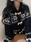 GETADME Lazy sweater jacket women's winter warm horn button snowflake knitted cardigan retro lapel y2k ins Harajuku long-sleeved top