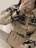 GETADME Lazy sweater jacket women's winter warm horn button snowflake knitted cardigan retro lapel y2k ins Harajuku long-sleeved top