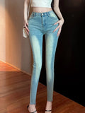 GETADME Leisure High Waisted Elastic Denim Slim Fit Nine Pants 2025 Autumn New Fashionable Women'S Clothing