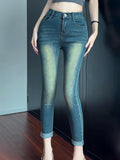 GETADME Leisure High Waisted Elastic Denim Slim Fit Nine Pants 2025 Autumn New Fashionable Women'S Clothing
